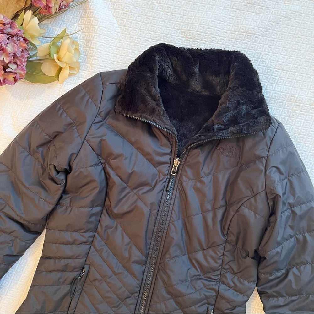 The North Face Mossbud Black Fur Lined Insulated Reversible Winter Jacket XSmall